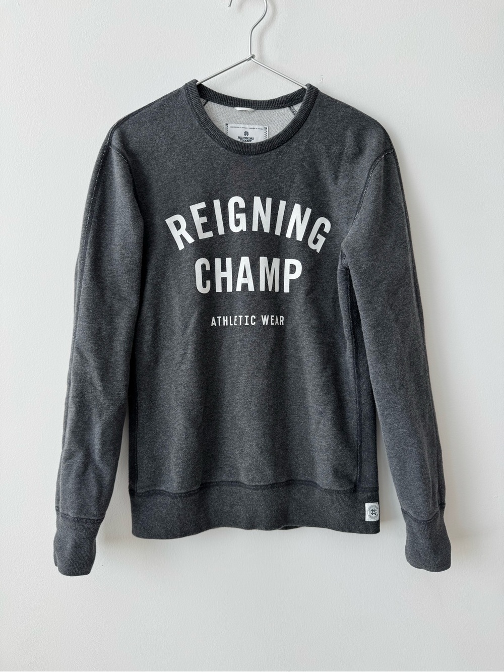 Reigning Champ Dark Gray 100% Cotton Crewneck Sweatshirt with White Logo - Sz XS